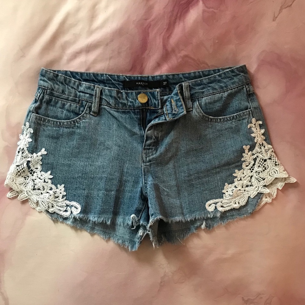 Harper lace trim cute ripped jean shorts